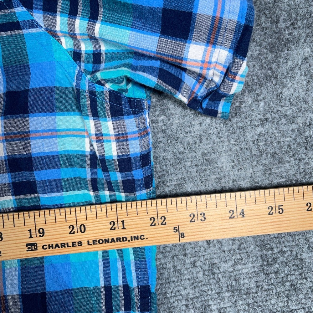 IZOD Saltwater Shirt Mens L Blue‎ Plaid Short Sleeve Relaxed Classics  #AB439 - Picture 5 of 6